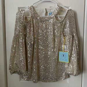 CeCe Sequin Champagne Blouse